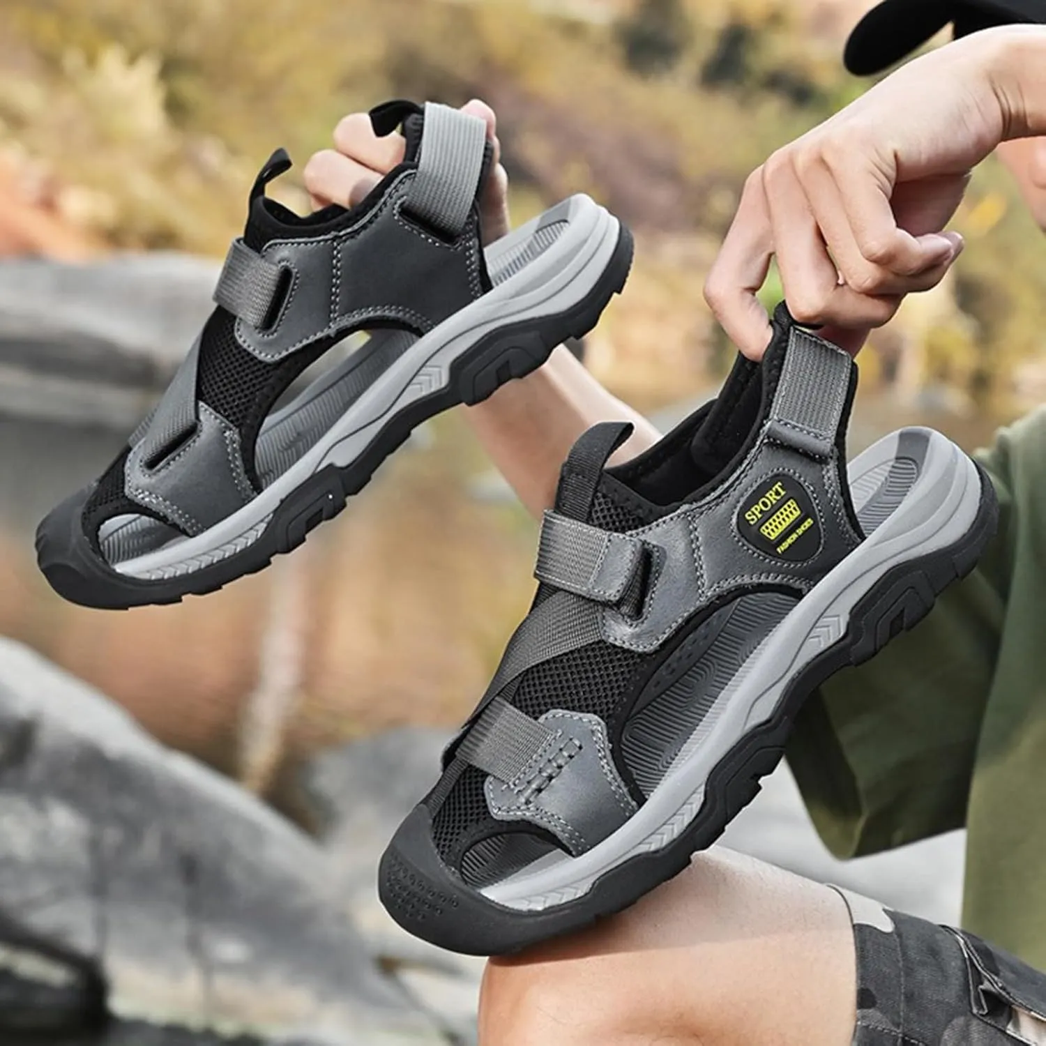 Mens Summer Casual Closed Toe Leather Handmade ls Outdoor Fisherman Beach Shoes For Outdoor Walking Driving
