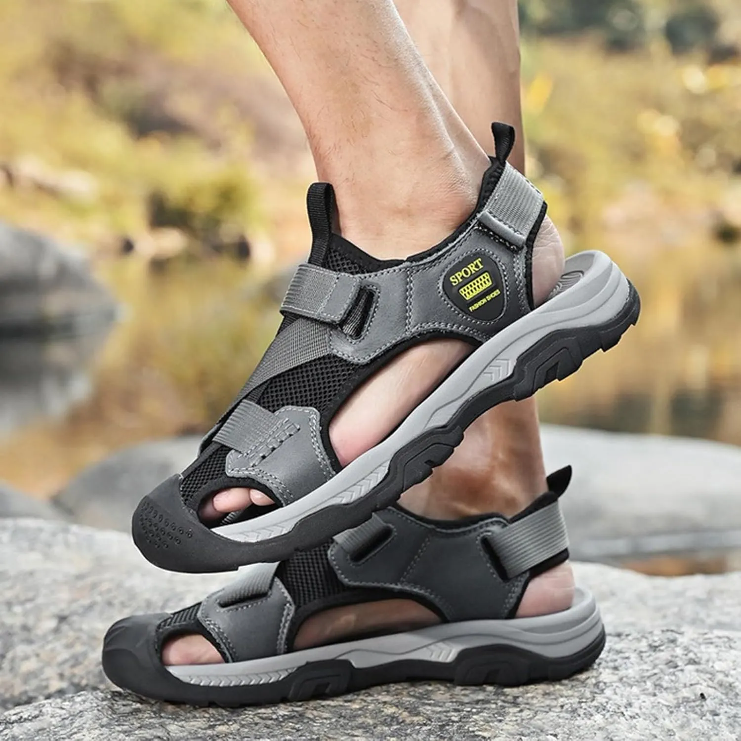 Mens Summer Casual Closed Toe Leather Handmade ls Outdoor Fisherman Beach Shoes For Outdoor Walking Driving