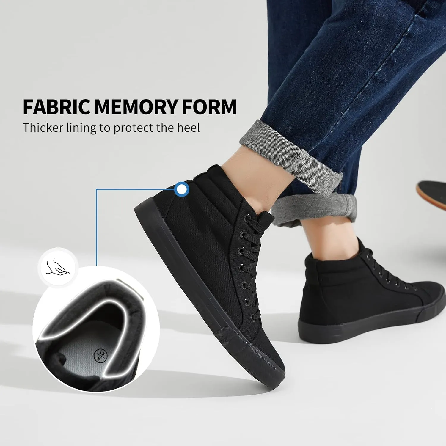 Men's White Canvas High Top Sneakers - Classic Lace-Up Walking Shoes, Light-Weight Soft Casual Tennis Shoes