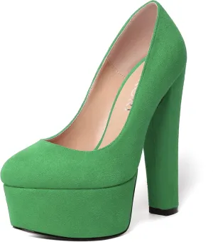MERRORI Womens Evening Slip On Sexy Round Toe Suede Platform Chunky High Heel Pumps Shoes 6 Inch