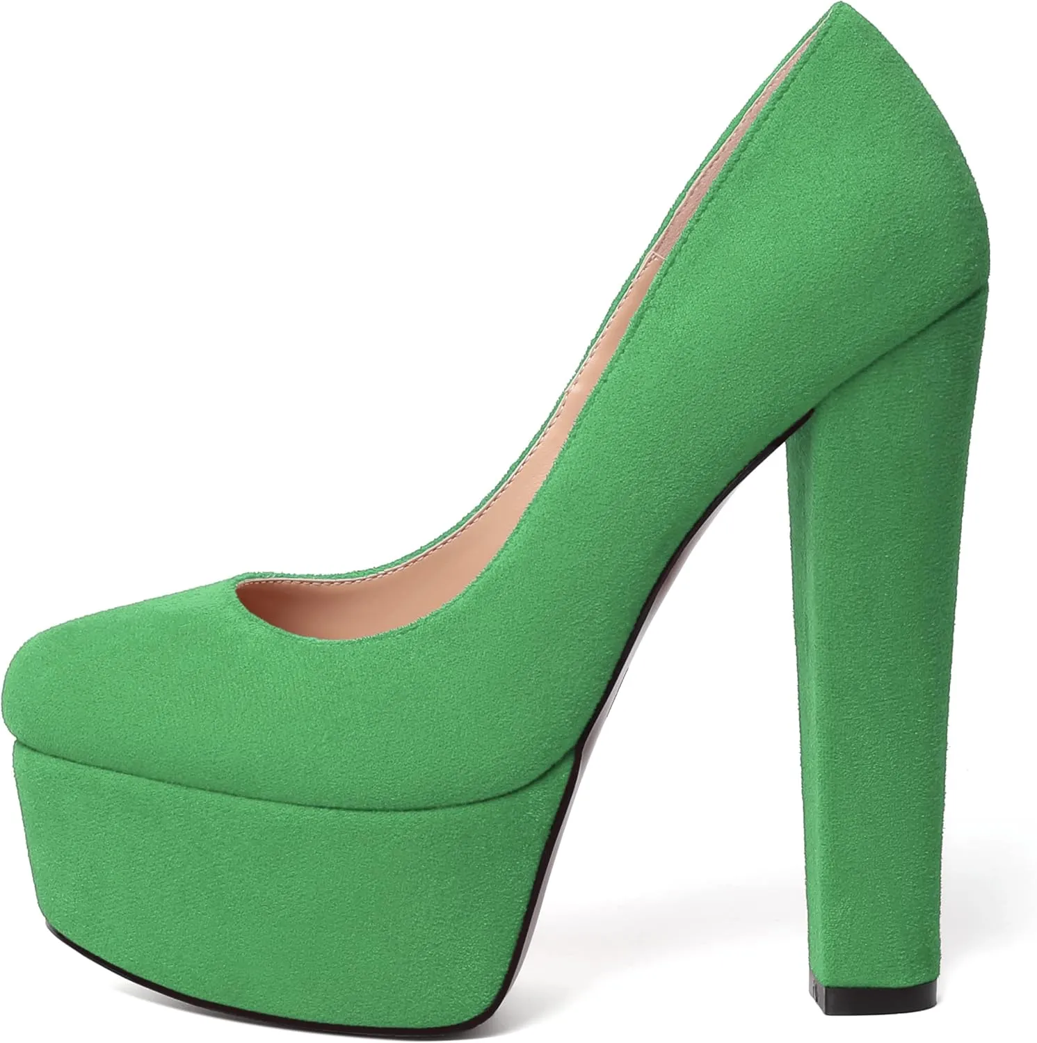 MERRORI Womens Evening Slip On Sexy Round Toe Suede Platform Chunky High Heel Pumps Shoes 6 Inch