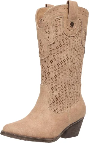 Mid Calf Cowboy Boots for Women Chunky Block Heel Women’s Pointed Toe Casual Comfortable Boot Low Heel Trendy Stylish Boot