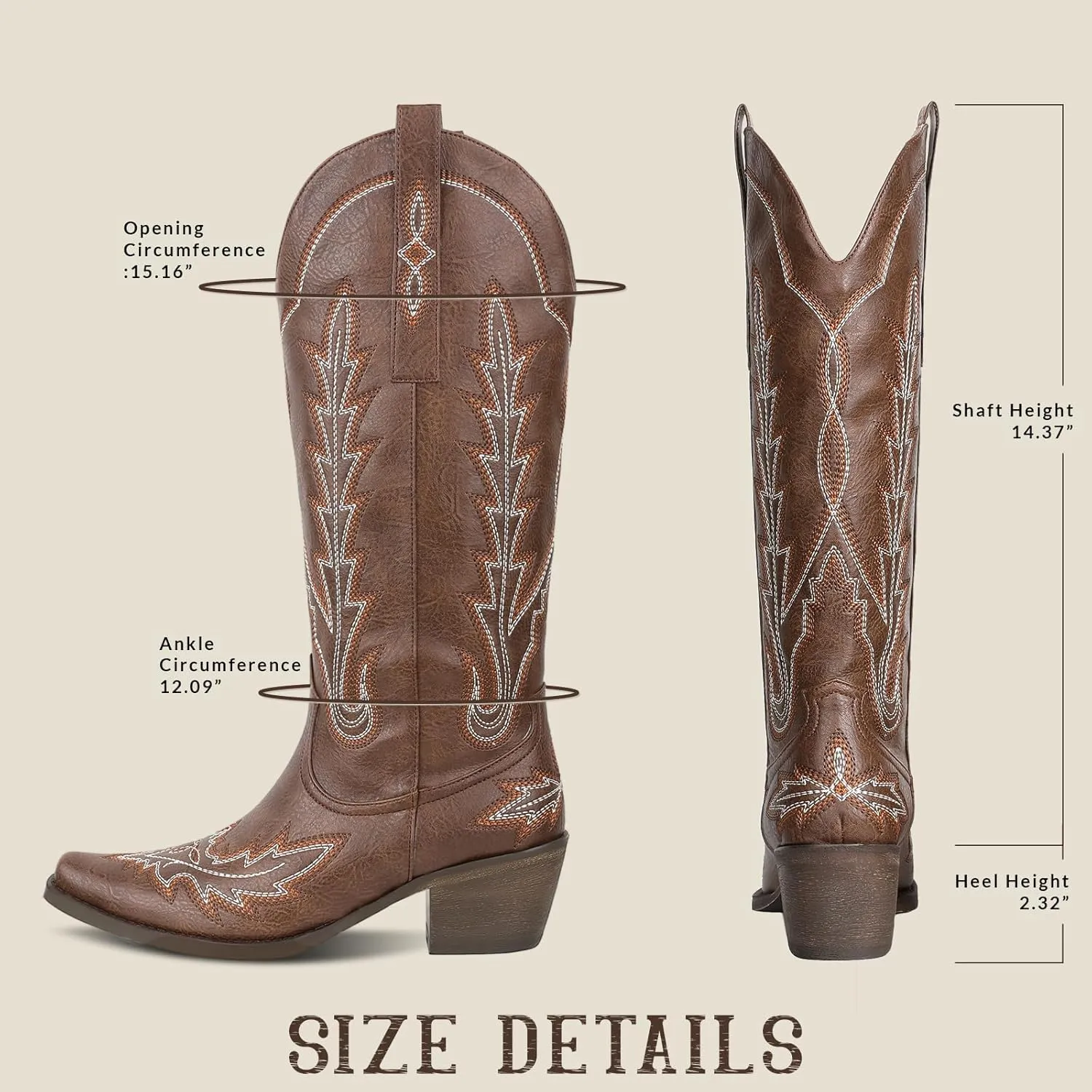 mikarka Cowboy Boots for Women Cowgirl Boots Knee High Western Boots w/Classic Embroidered Pointed Toe Slip-On Chunky Heel Pull On Retro Fashion Tall Long Boot for Ladies