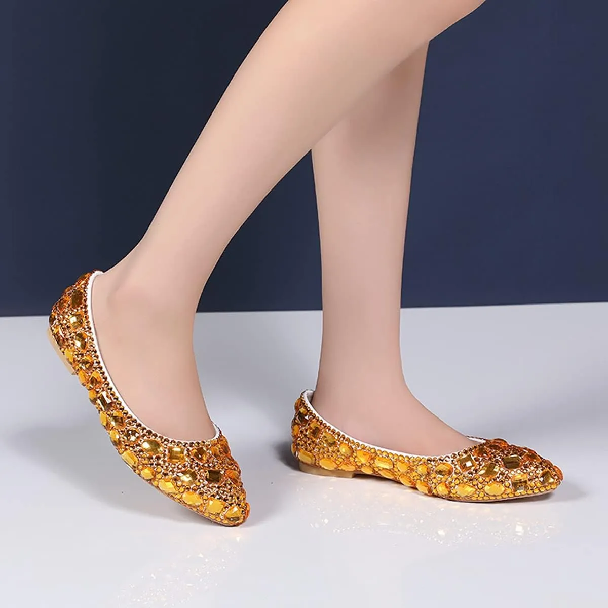 Minishion Wedding Shoes for Women Flats Comfortable Rhinestone Slip on Pumps Shoes