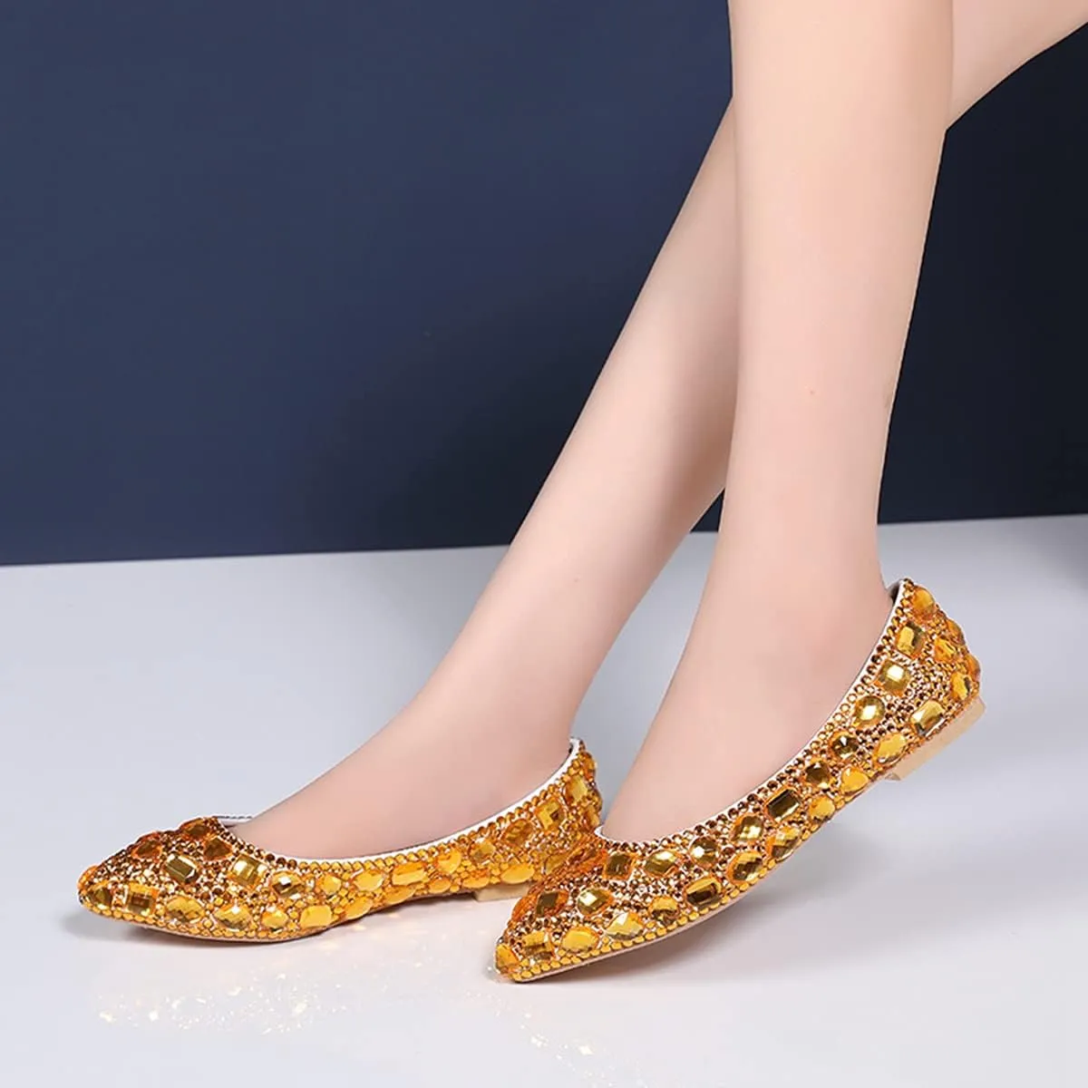 Minishion Wedding Shoes for Women Flats Comfortable Rhinestone Slip on Pumps Shoes