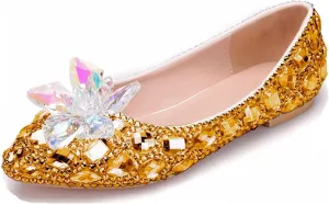 Minishion Wedding Shoes for Women Flats Comfortable Rhinestone Slip on Pumps Shoes