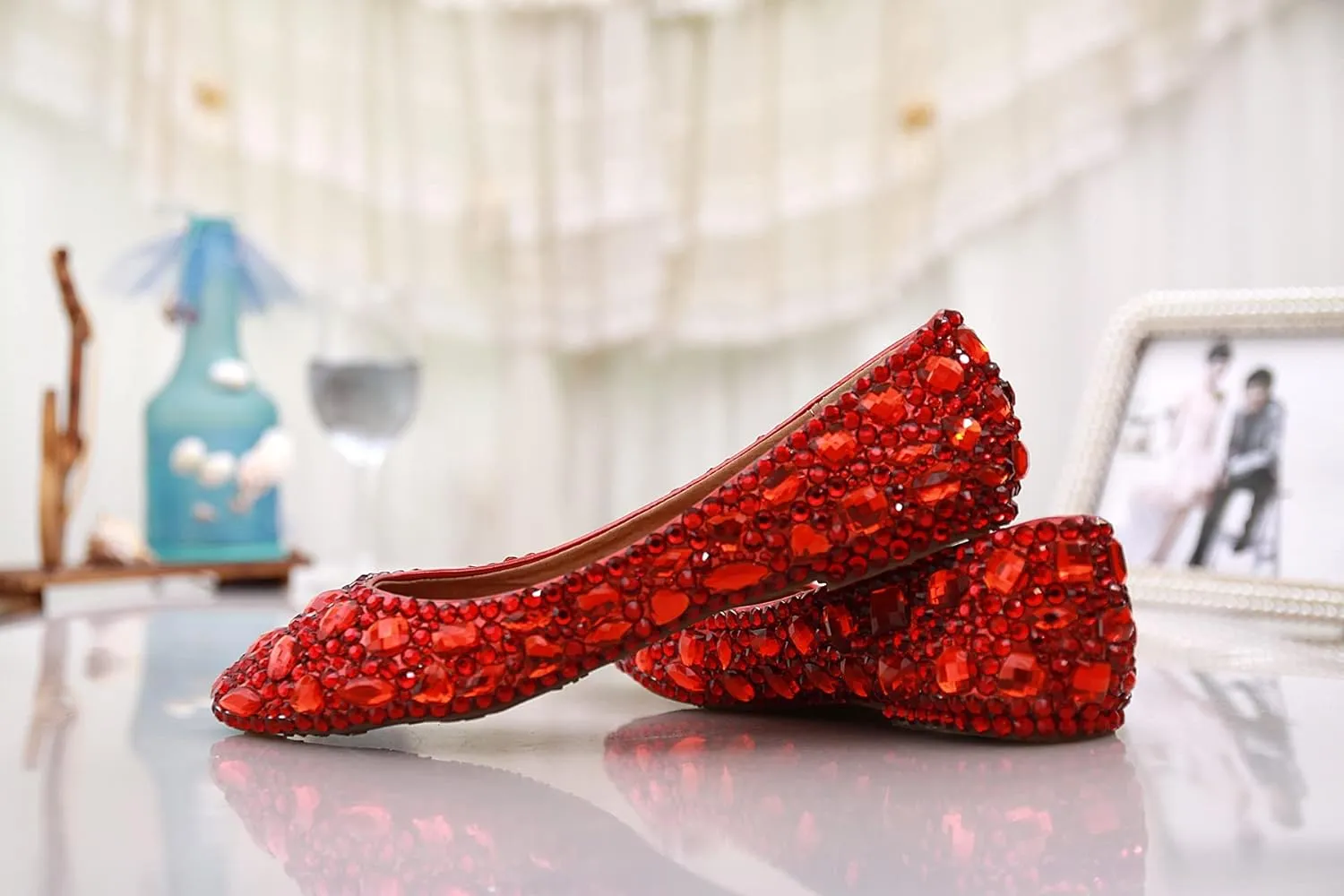 Minishion Wedding Shoes for Women Flats Comfortable Rhinestone Slip on Pumps Shoes