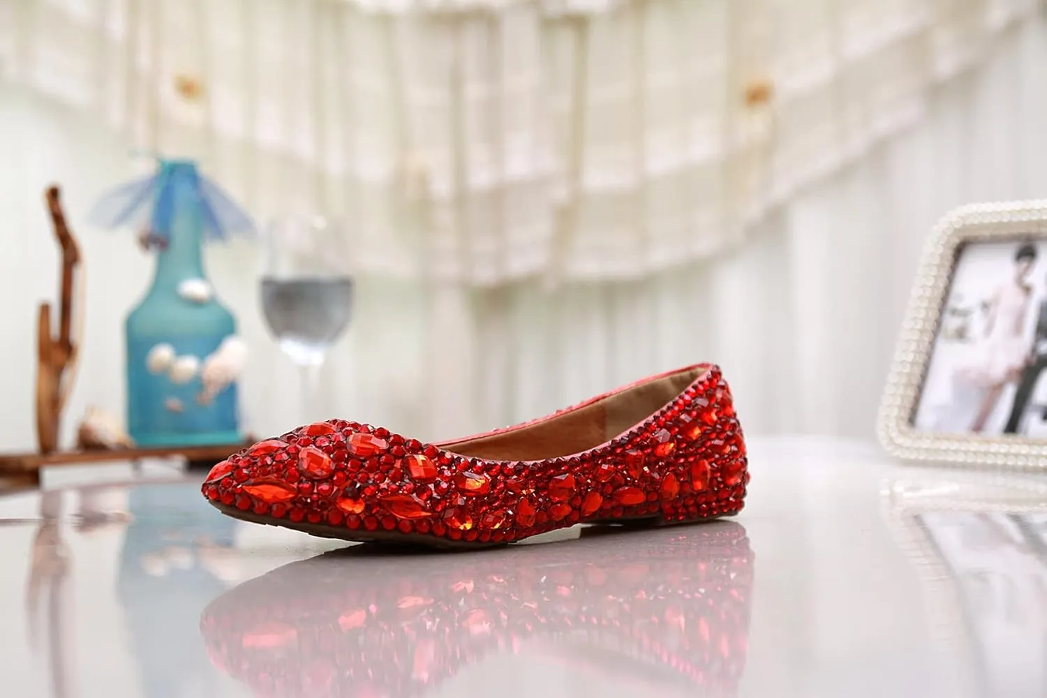 Minishion Wedding Shoes for Women Flats Comfortable Rhinestone Slip on Pumps Shoes
