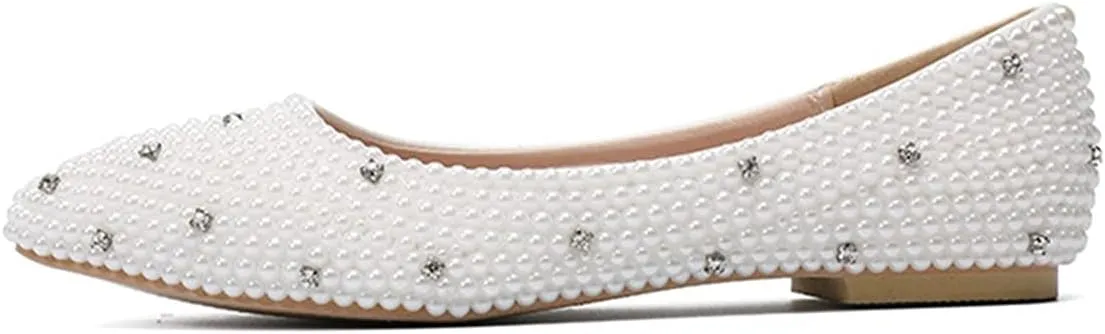 Minishion Wedding Shoes for Women Flats Comfortable Rhinestone Slip on Pumps Shoes