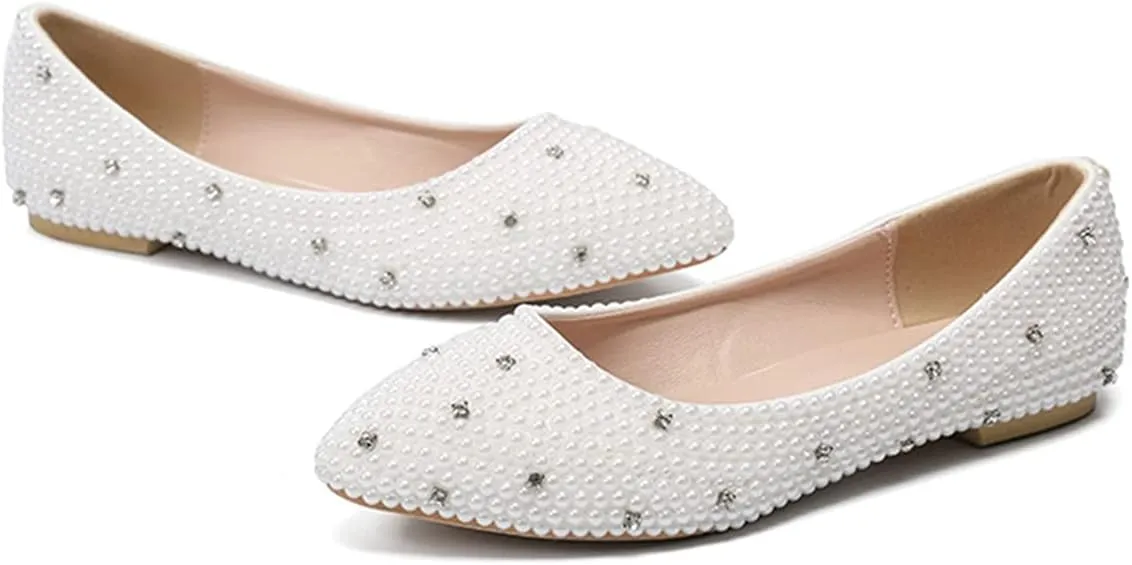 Minishion Wedding Shoes for Women Flats Comfortable Rhinestone Slip on Pumps Shoes