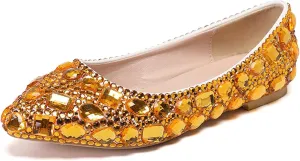 Minishion Wedding Shoes for Women Flats Comfortable Rhinestone Slip on Pumps Shoes