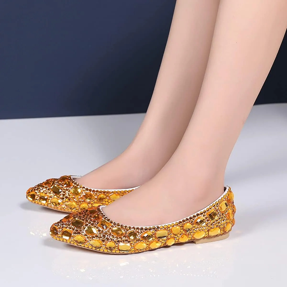 Minishion Wedding Shoes for Women Flats Comfortable Rhinestone Slip on Pumps Shoes