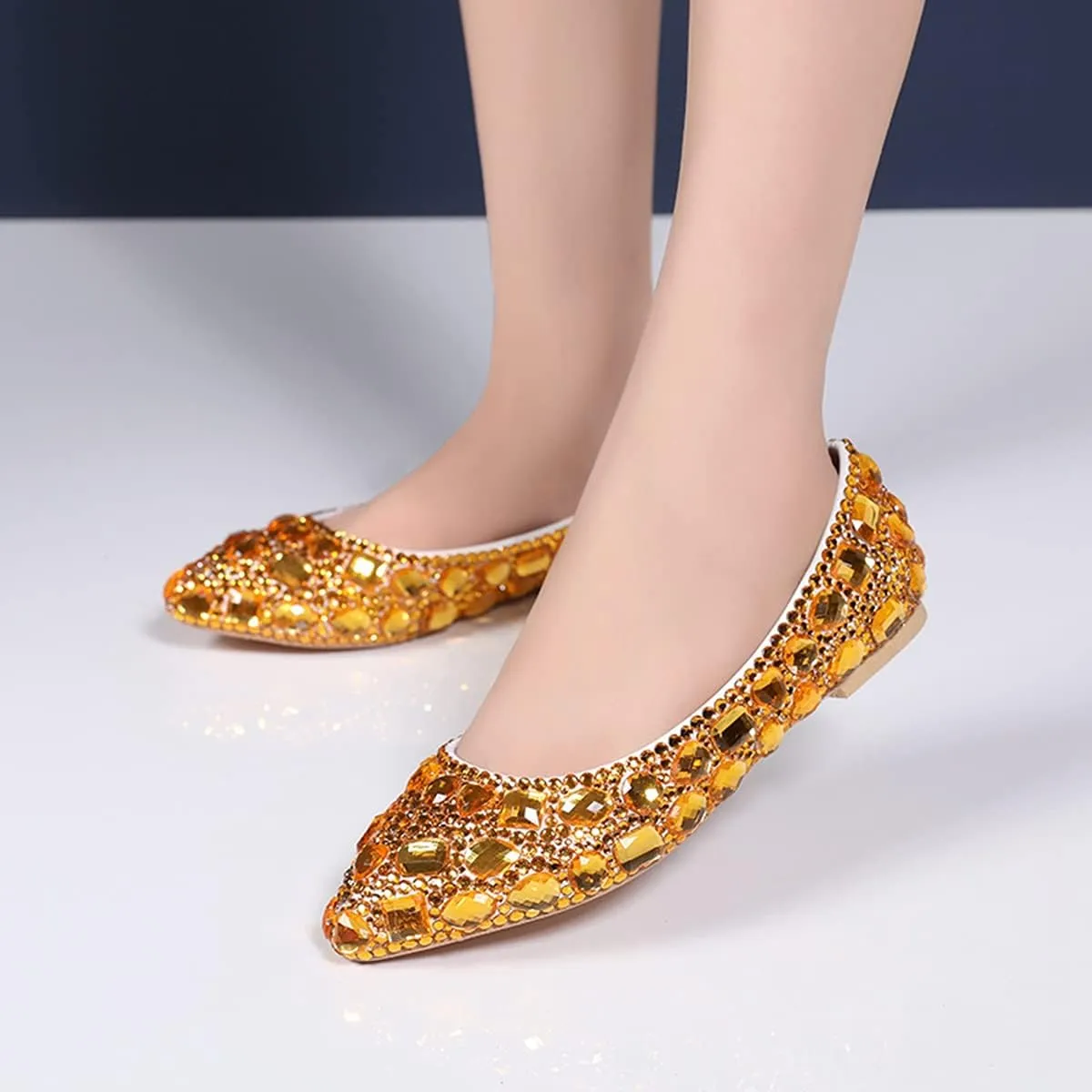 Minishion Wedding Shoes for Women Flats Comfortable Rhinestone Slip on Pumps Shoes