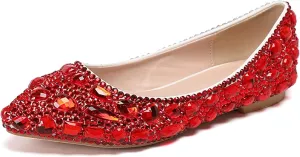 Minishion Wedding Shoes for Women Flats Comfortable Rhinestone Slip on Pumps Shoes