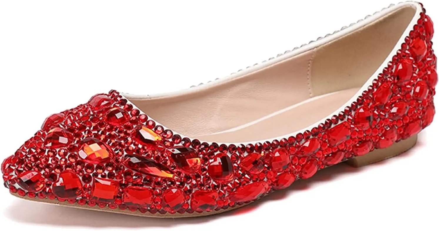 Minishion Wedding Shoes for Women Flats Comfortable Rhinestone Slip on Pumps Shoes