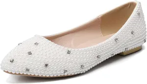 Minishion Wedding Shoes for Women Flats Comfortable Rhinestone Slip on Pumps Shoes