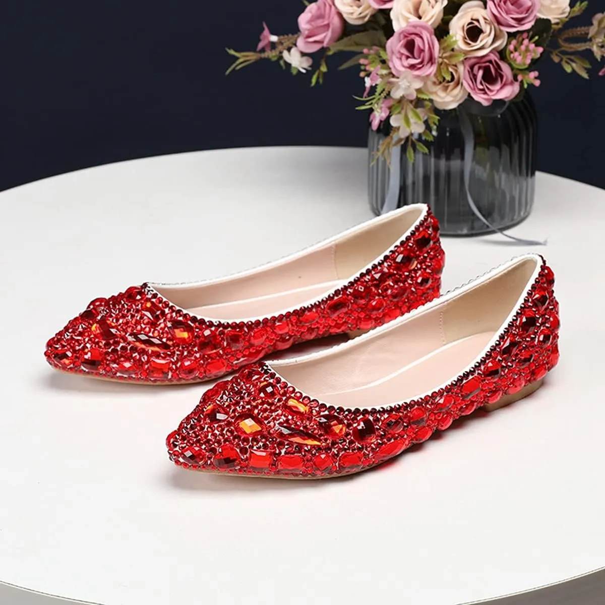 Minishion Wedding Shoes for Women Flats Comfortable Rhinestone Slip on Pumps Shoes