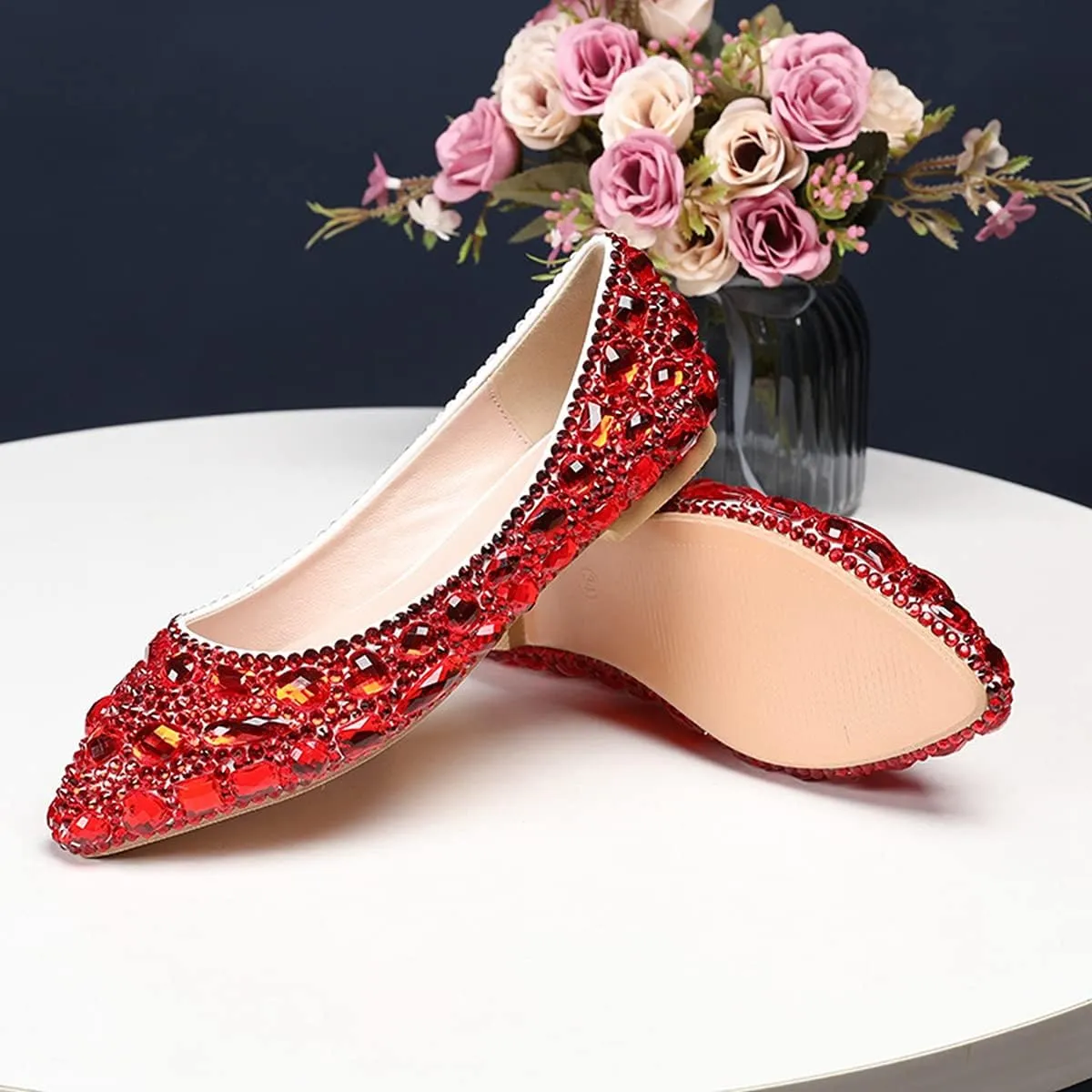 Minishion Wedding Shoes for Women Flats Comfortable Rhinestone Slip on Pumps Shoes