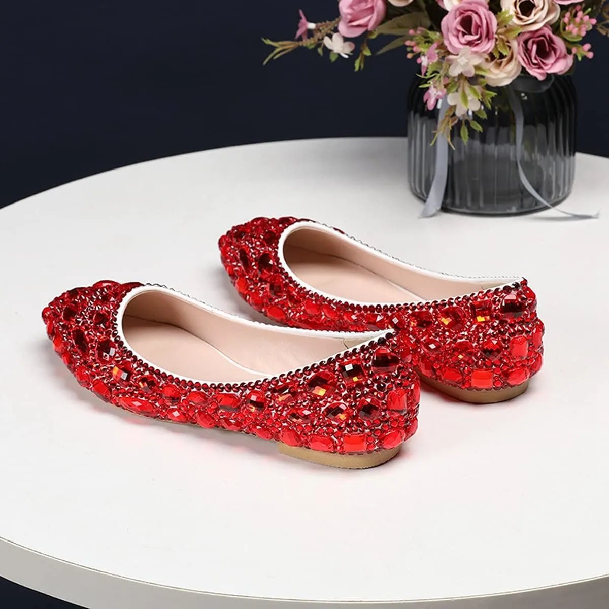 Minishion Wedding Shoes for Women Flats Comfortable Rhinestone Slip on Pumps Shoes