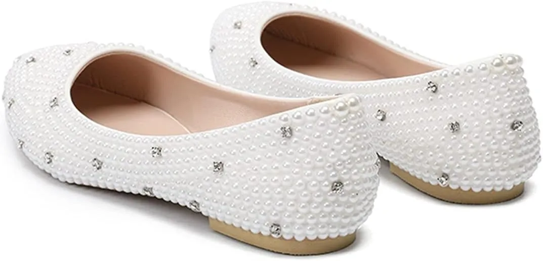 Minishion Wedding Shoes for Women Flats Comfortable Rhinestone Slip on Pumps Shoes