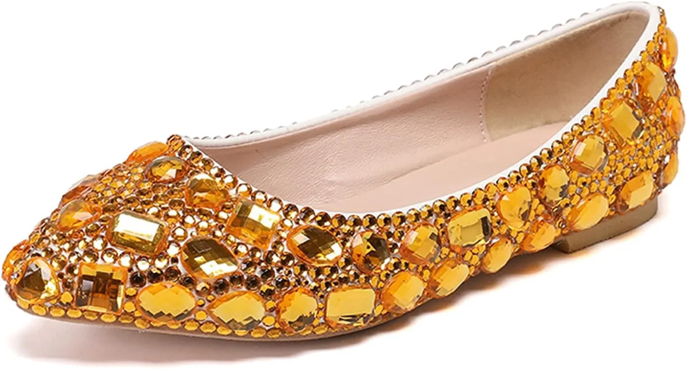 Minishion Wedding Shoes for Women Flats Comfortable Rhinestone Slip on Pumps Shoes