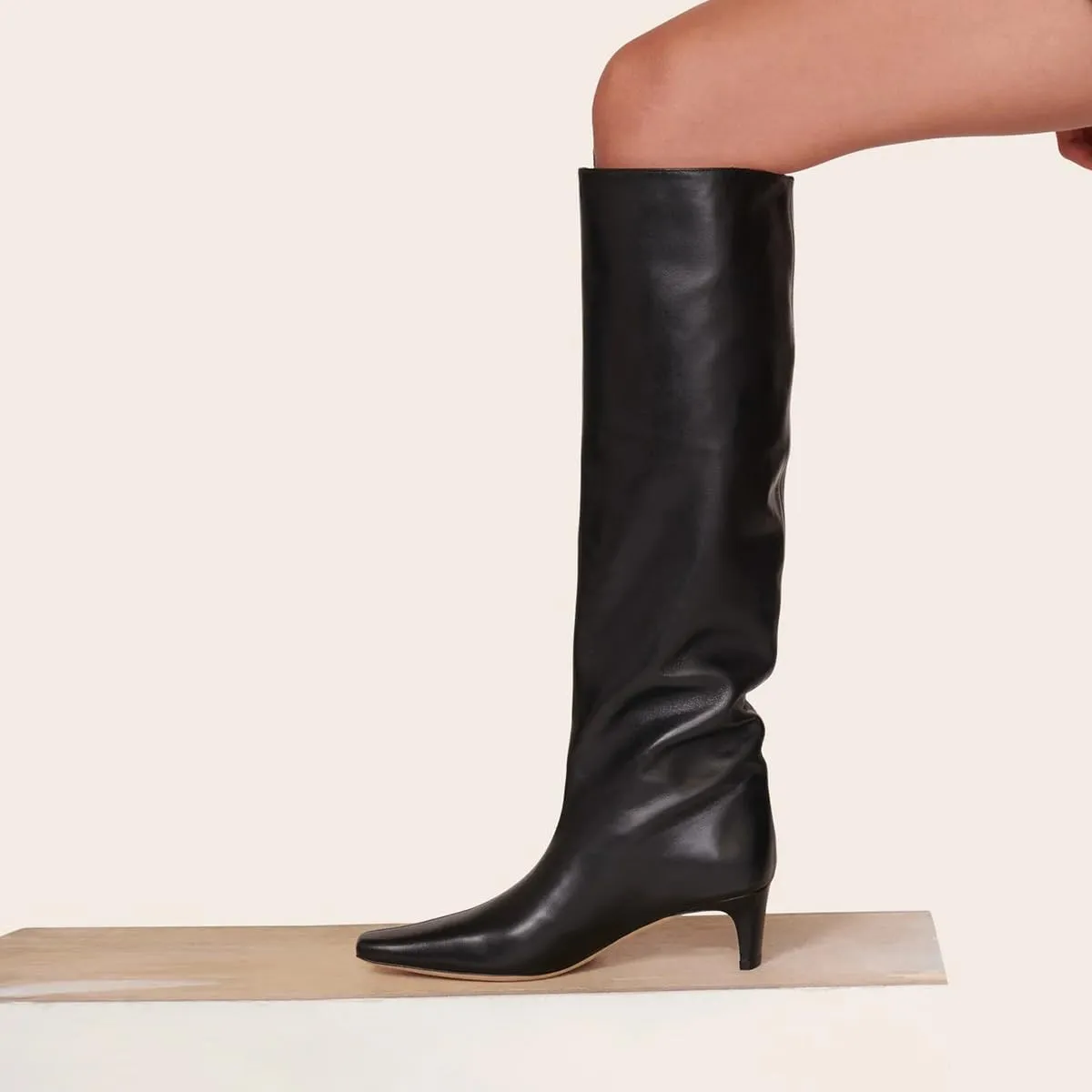 miss left Women Comfortable Low Heel Pull on Knee High Boots Stylish Square Toe Winter Party Fashion Long Boots Size 4-16 US