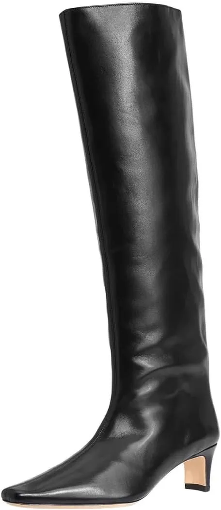 miss left Women Comfortable Low Heel Pull on Knee High Boots Stylish Square Toe Winter Party Fashion Long Boots Size 4-16 US