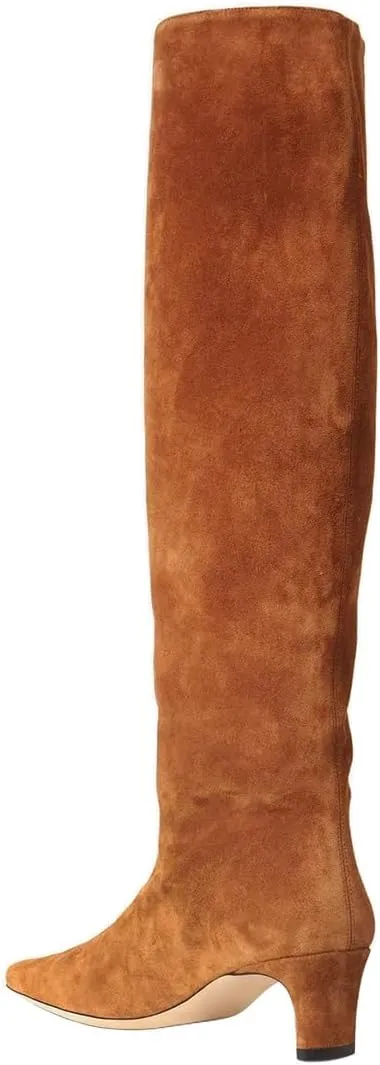 miss left Women Comfortable Low Heel Pull on Knee High Boots Stylish Square Toe Winter Party Fashion Long Boots Size 4-16 US