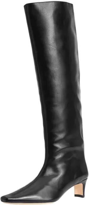 miss left Women Comfortable Low Heel Pull on Knee High Boots Stylish Square Toe Winter Party Fashion Long Boots Size 4-16 US