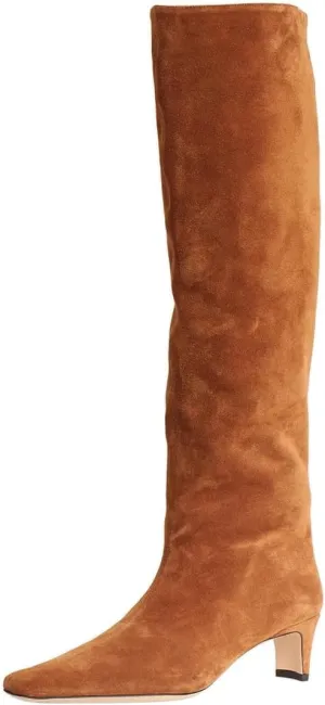 miss left Women Comfortable Low Heel Pull on Knee High Boots Stylish Square Toe Winter Party Fashion Long Boots Size 4-16 US