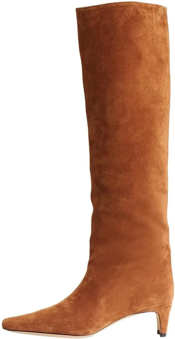 miss left Women Comfortable Low Heel Pull on Knee High Boots Stylish Square Toe Winter Party Fashion Long Boots Size 4-16 US