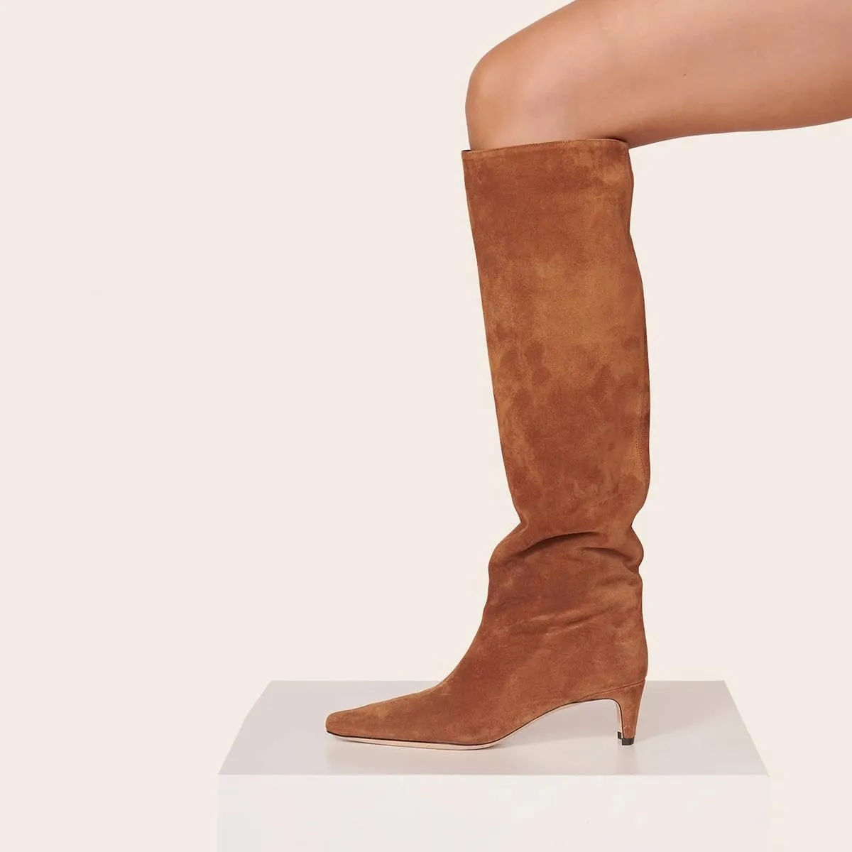 miss left Women Comfortable Low Heel Pull on Knee High Boots Stylish Square Toe Winter Party Fashion Long Boots Size 4-16 US