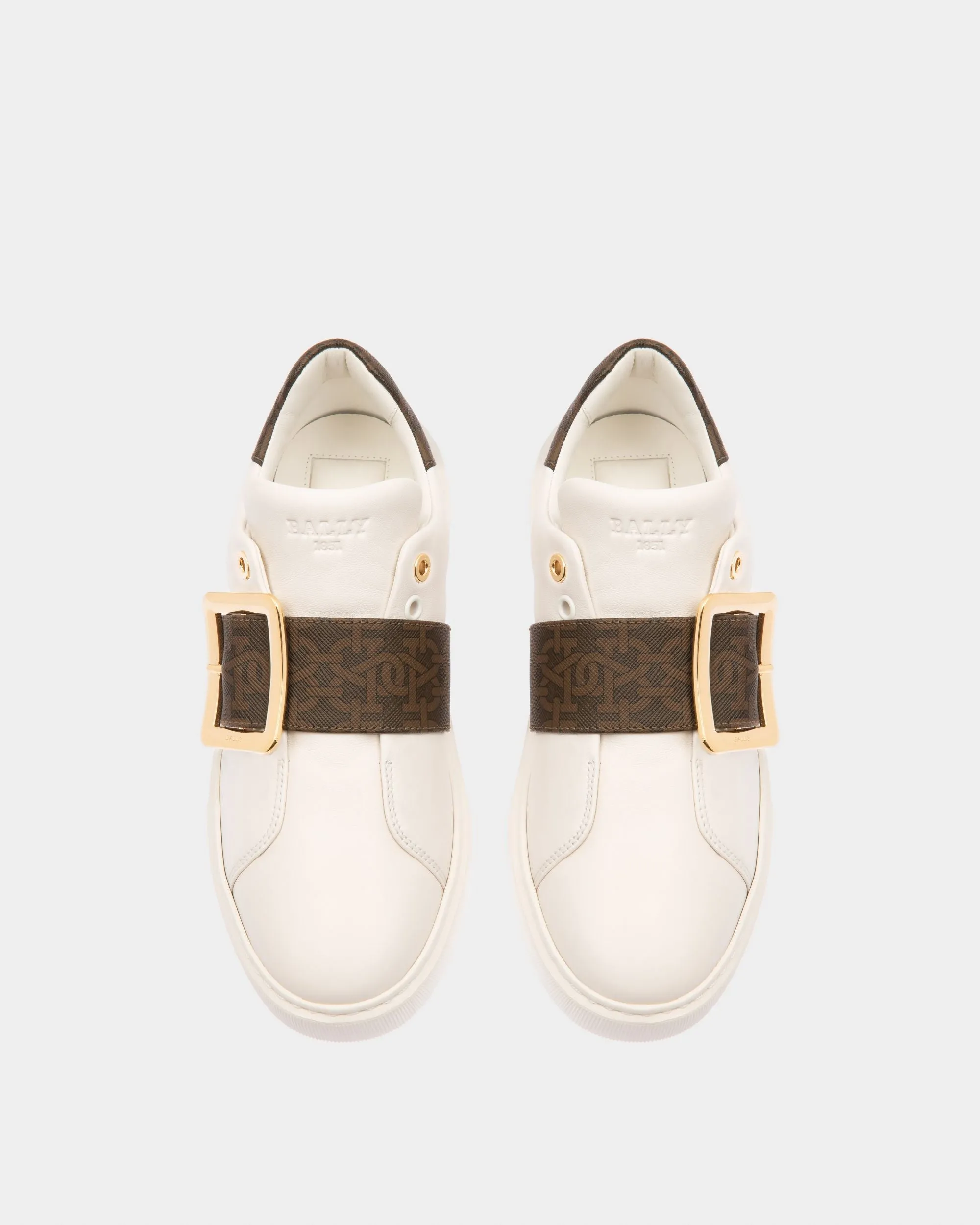 Misty Sneakers In White And Brown Leather And Cotton