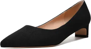 MODENCOCO Womens Pointed Toe Casual Slip On Fashion Wedding Suede Chunky Low Heel Pumps Dressy Shoes 1.5 Inch