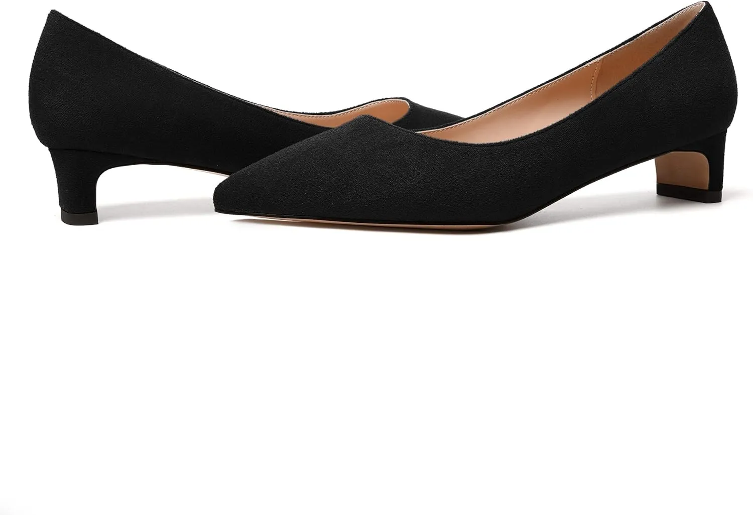 MODENCOCO Womens Pointed Toe Casual Slip On Fashion Wedding Suede Chunky Low Heel Pumps Dressy Shoes 1.5 Inch