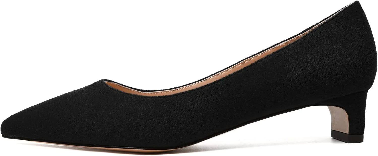 MODENCOCO Womens Pointed Toe Casual Slip On Fashion Wedding Suede Chunky Low Heel Pumps Dressy Shoes 1.5 Inch