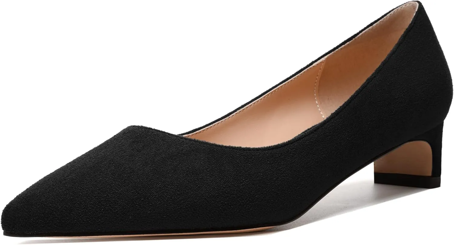 MODENCOCO Womens Pointed Toe Casual Slip On Fashion Wedding Suede Chunky Low Heel Pumps Dressy Shoes 1.5 Inch