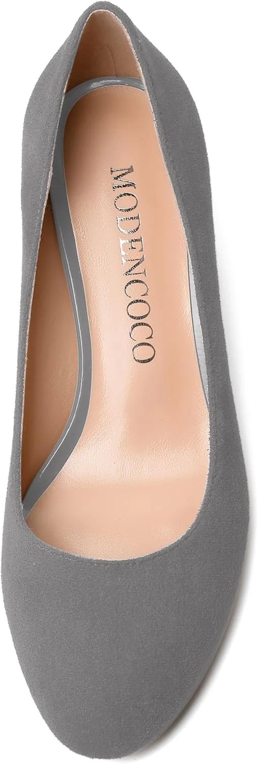 MODENCOCO Womens Suede Slip On Comfortable Formal Round Toe Office Chunky Low Heel Pumps Dress Shoes 2 Inch