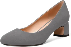 MODENCOCO Womens Suede Slip On Comfortable Formal Round Toe Office Chunky Low Heel Pumps Dress Shoes 2 Inch