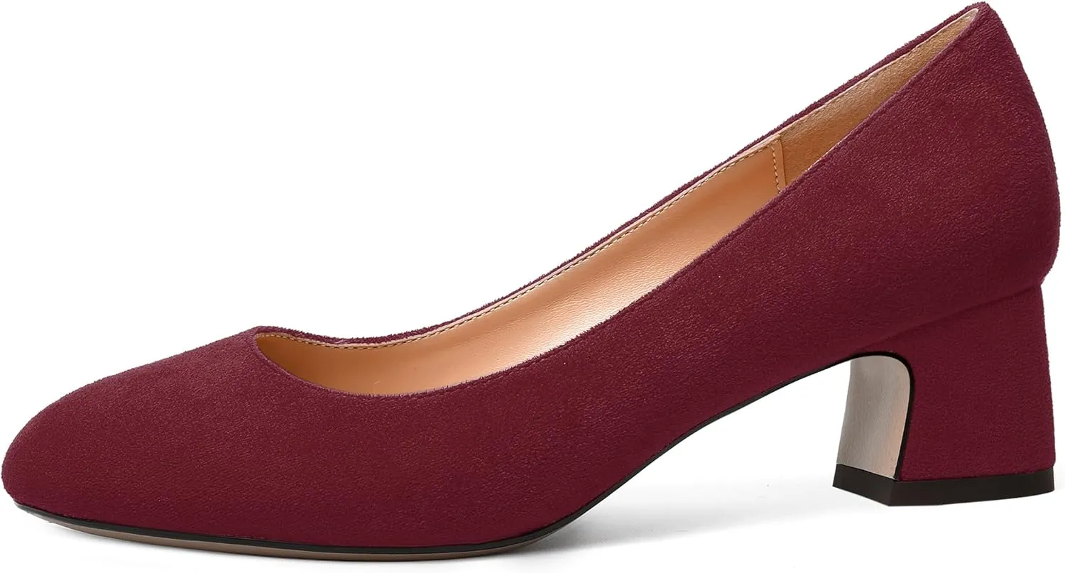 MODENCOCO Womens Suede Slip On Comfortable Formal Round Toe Office Chunky Low Heel Pumps Dress Shoes 2 Inch