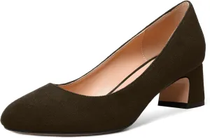 MODENCOCO Womens Suede Slip On Comfortable Formal Round Toe Office Chunky Low Heel Pumps Dress Shoes 2 Inch