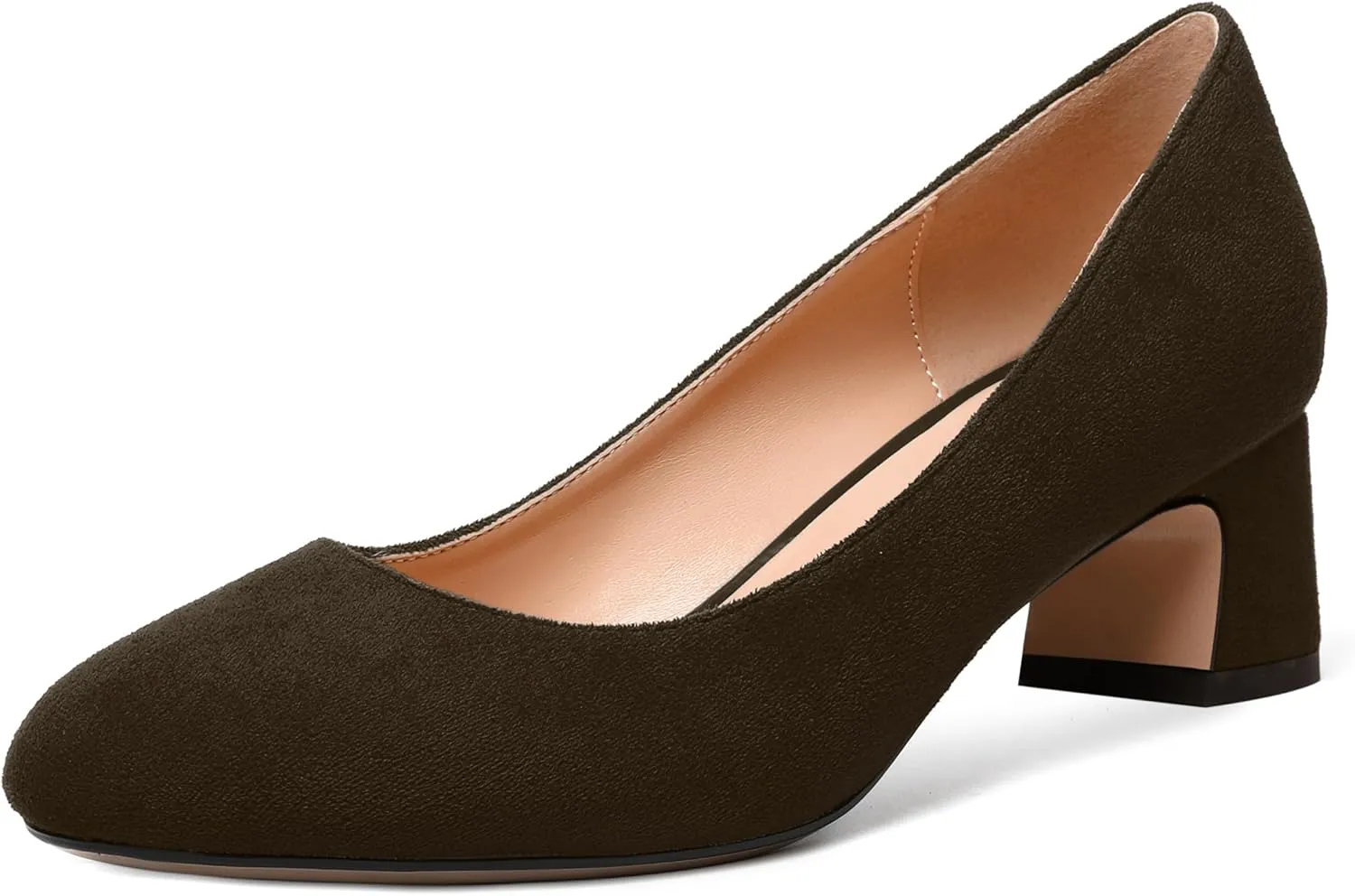 MODENCOCO Womens Suede Slip On Comfortable Formal Round Toe Office Chunky Low Heel Pumps Dress Shoes 2 Inch