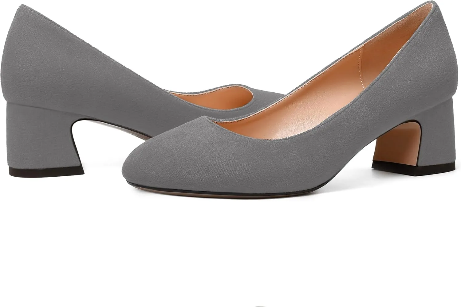 MODENCOCO Womens Suede Slip On Comfortable Formal Round Toe Office Chunky Low Heel Pumps Dress Shoes 2 Inch