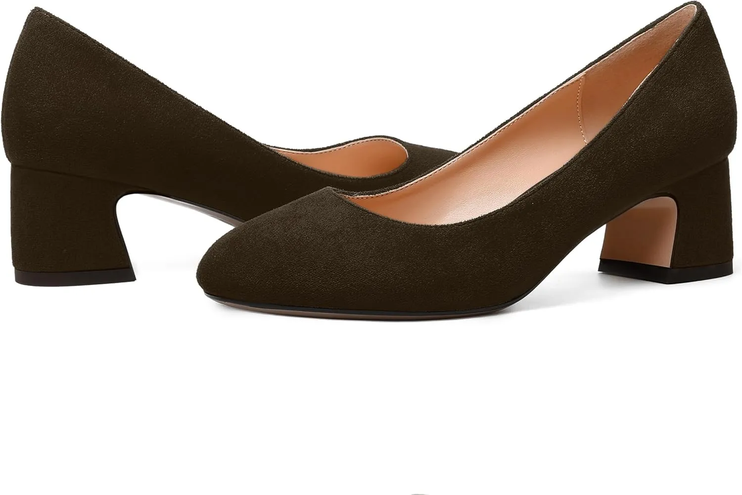 MODENCOCO Womens Suede Slip On Comfortable Formal Round Toe Office Chunky Low Heel Pumps Dress Shoes 2 Inch