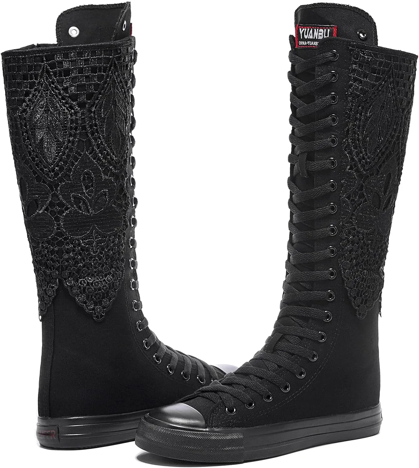 Momuk Fashion Girls Canvas Boots Knee High Sneakers Causal School Shoes Applicable for Both School Dresses or Casual Occasions for Women Size 11 B(M) US Black
