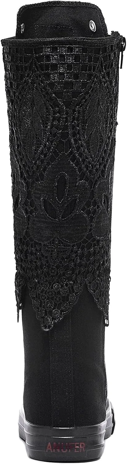 Momuk Fashion Girls Canvas Boots Knee High Sneakers Causal School Shoes Applicable for Both School Dresses or Casual Occasions for Women Size 11 B(M) US Black
