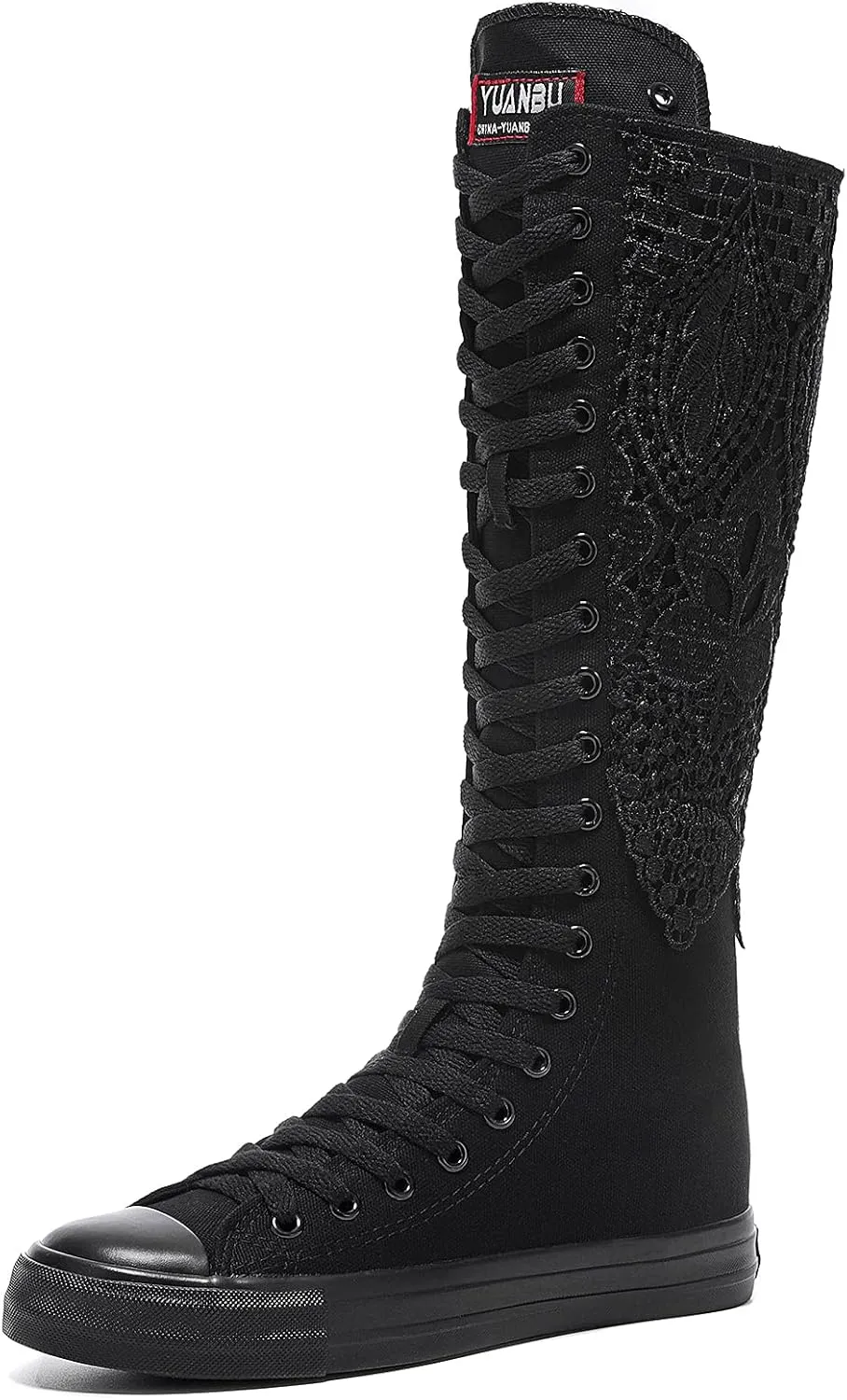 Momuk Fashion Girls Canvas Boots Knee High Sneakers Causal School Shoes Applicable for Both School Dresses or Casual Occasions for Women Size 11 B(M) US Black