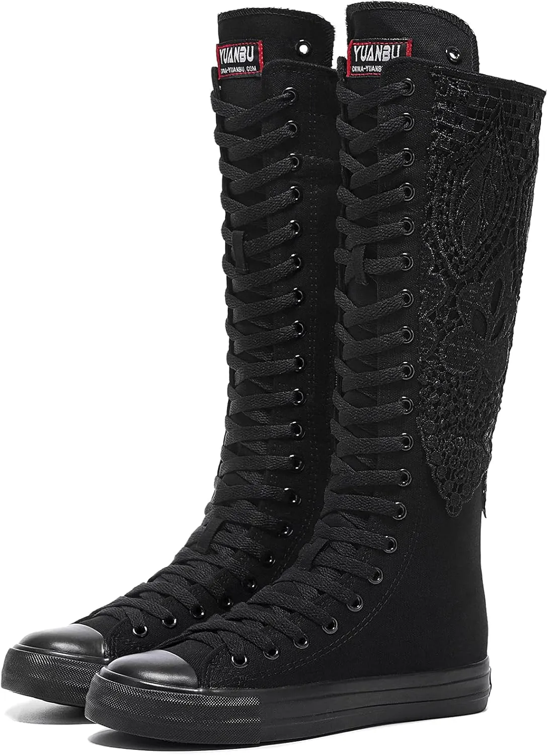 Momuk Fashion Girls Canvas Boots Knee High Sneakers Causal School Shoes Applicable for Both School Dresses or Casual Occasions for Women Size 11 B(M) US Black