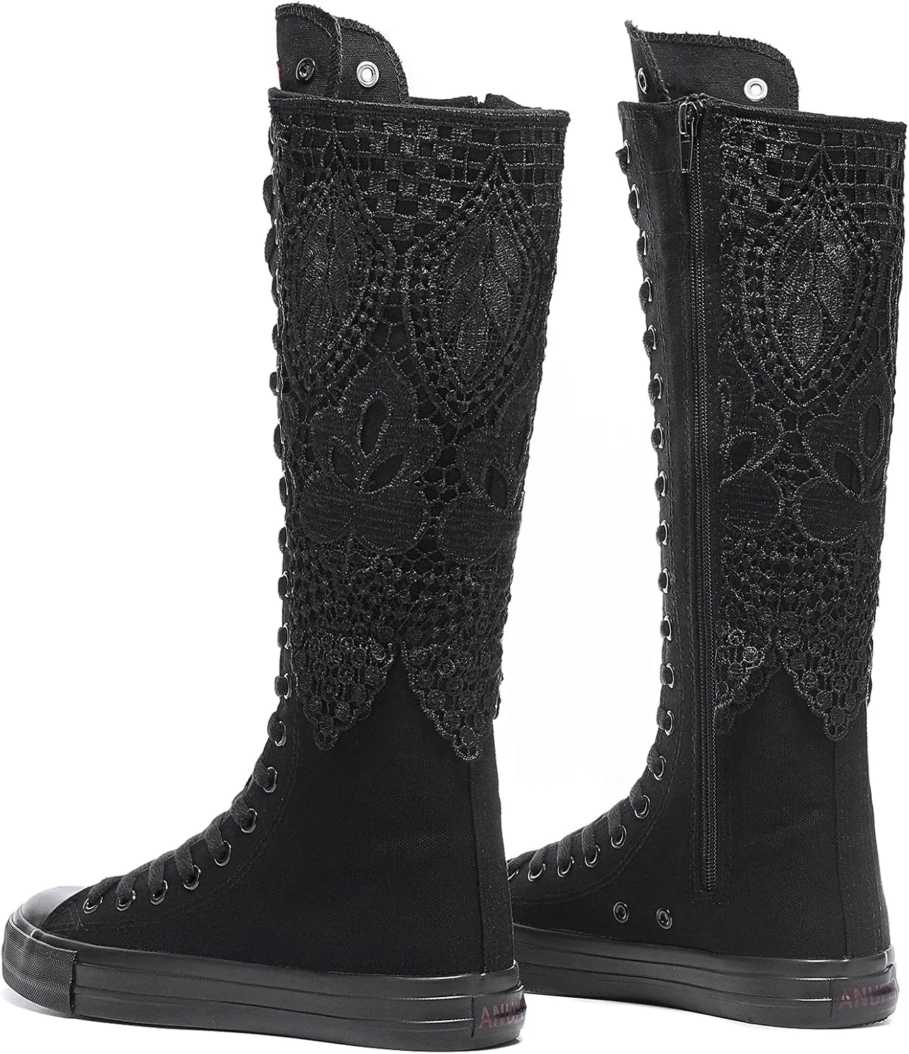 Momuk Fashion Girls Canvas Boots Knee High Sneakers Causal School Shoes Applicable for Both School Dresses or Casual Occasions for Women Size 11 B(M) US Black