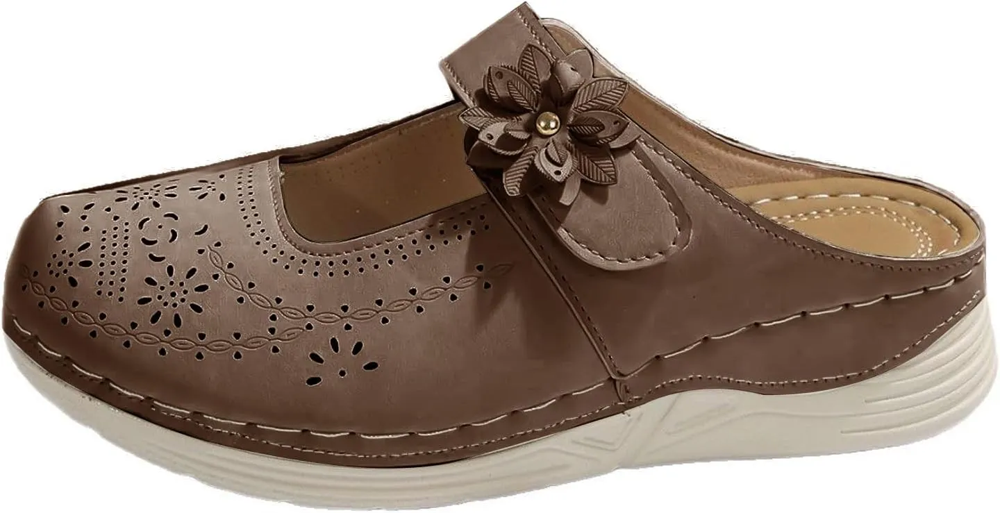 Mules for Women Comfort Closed Toe Sandals Casual Slip On Wedge Sandals Adjustable Hook Loop Low Heel Orthopedic Sandal Round Head Soft Bottom Footwear Breathable Shoes